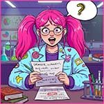 Student doing a test, she is stuck on the questions.
